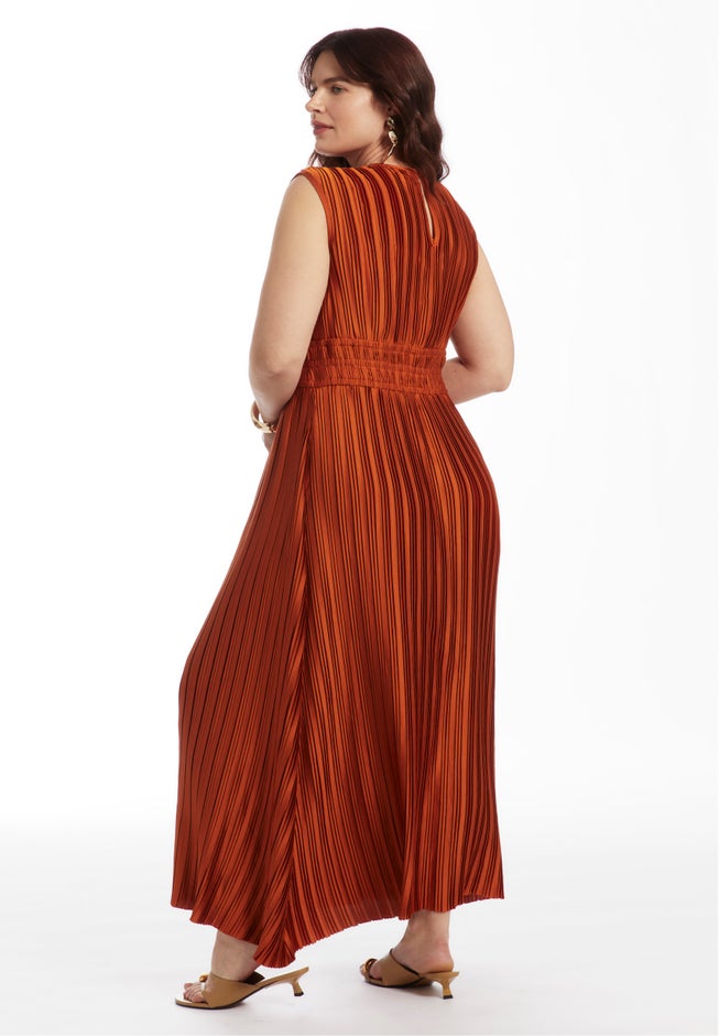 Boatneck Plisse Cap-Sleeve Maxi Dress image number 2