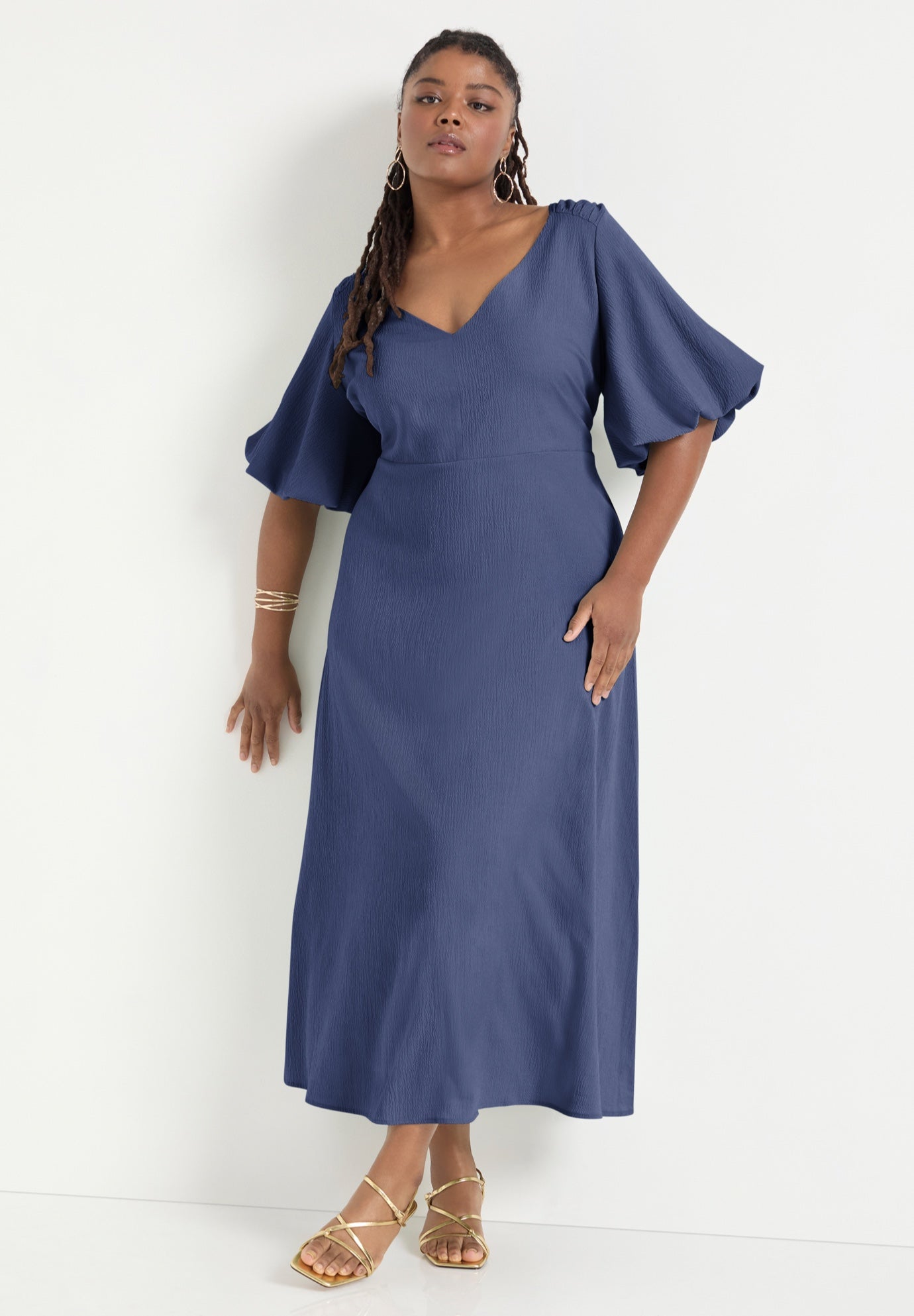 Puff-Sleeve Babydoll Maxi Dress image number 0