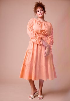 Cotton Voile Ruched Midi Dress