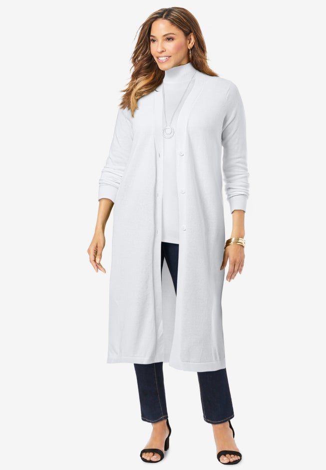 Duster Lightweight Long White Cardigan Work Fine Gauge Duster