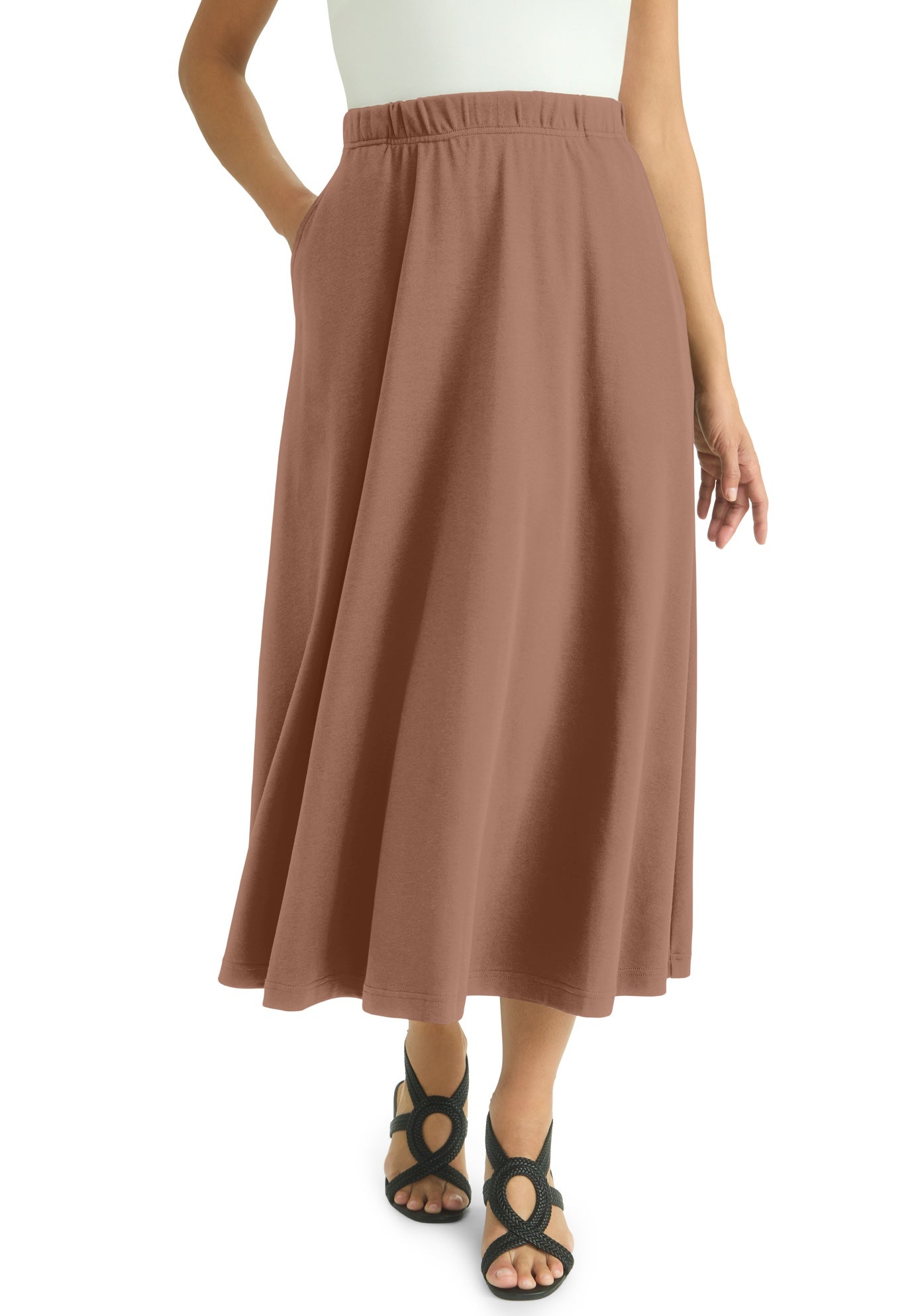 Work Soft Ease Midi Skirt, Creamy Mocha | Jessica London