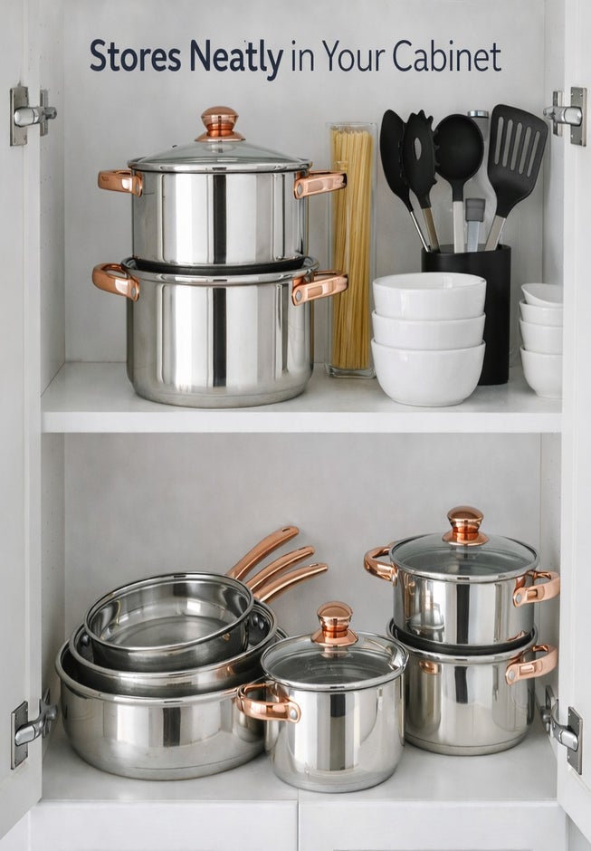 18-Piece Copper Accent Stainless Steel Cookware Set image number 6