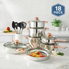 18-Piece Copper Accent Stainless Steel Cookware Set image number null