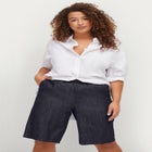 Elastic High-Waist Pull-On Denim Shorts image number null