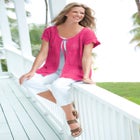 Tie-Neck Pointelle Cardigan Sweater image number null