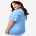 Stretch Knit V-neck Ruffle Front Tunic image number null