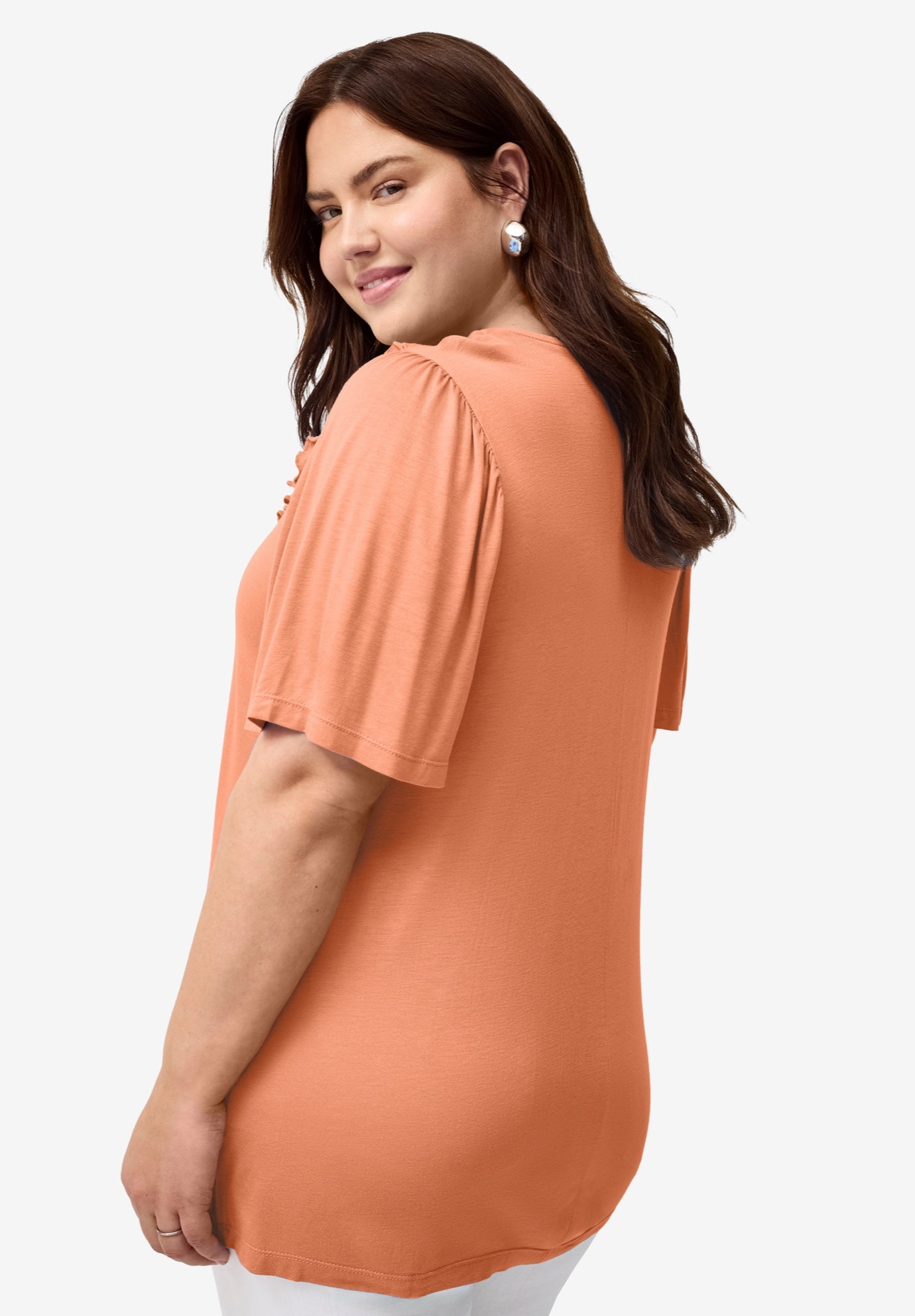 Ruffle Neckline Flutter Sleeve Tunic image number 1