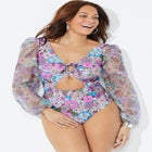 Cup Sized Chiffon Sleeve One Piece Swimsuit image number null