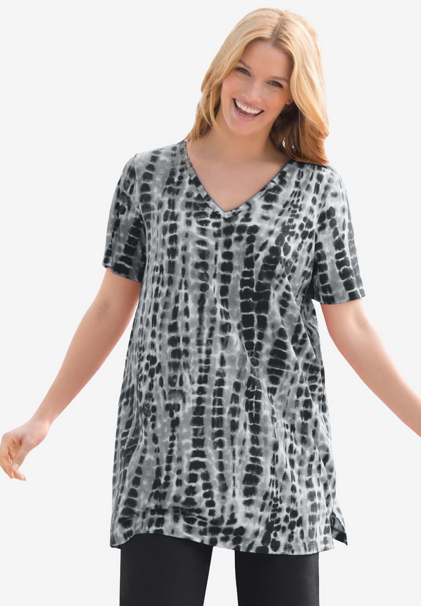 V-Neck Tie-Dye Tunic image number 0