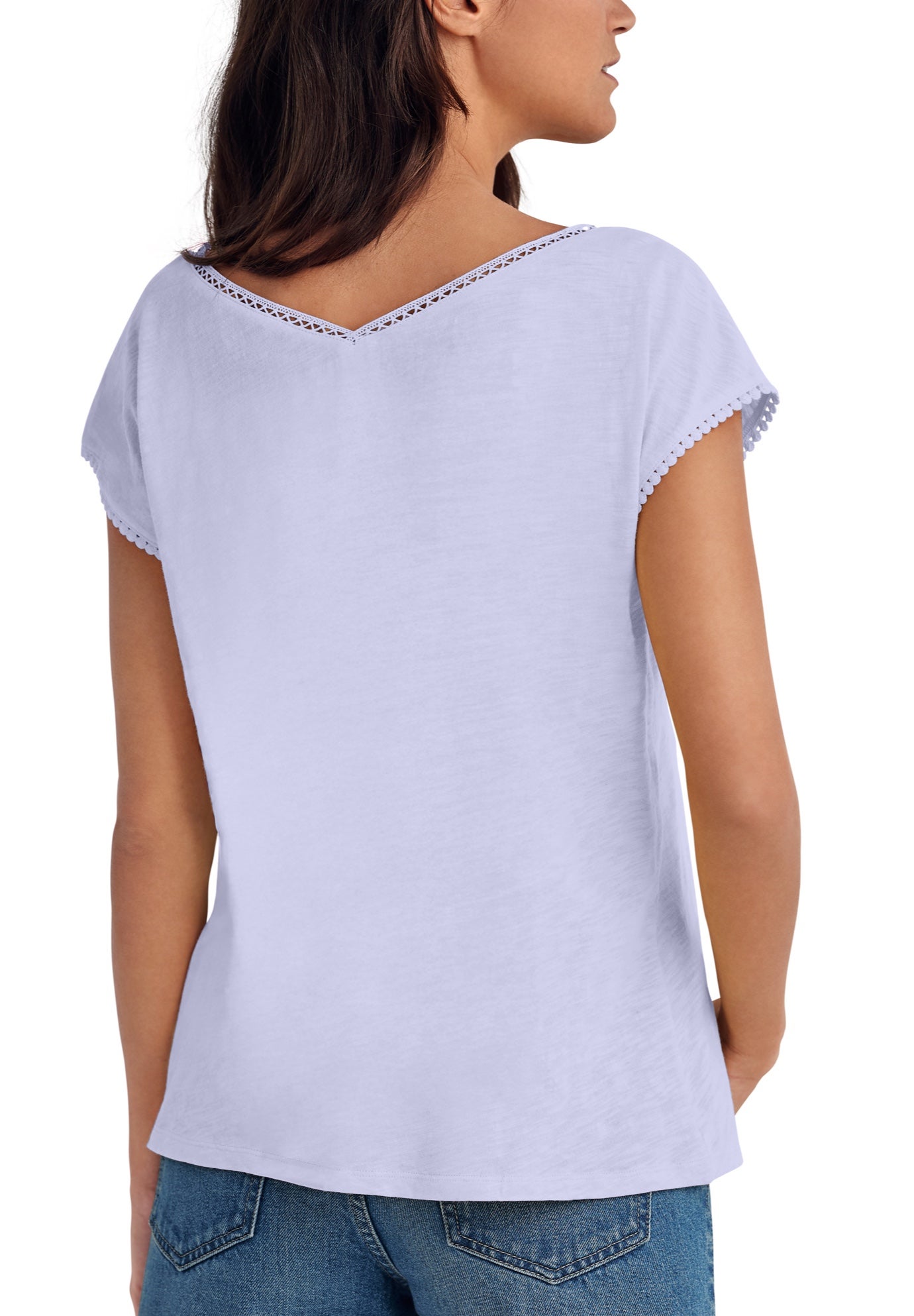 V-Neck A-Line Crochet Trim Tee image number 1