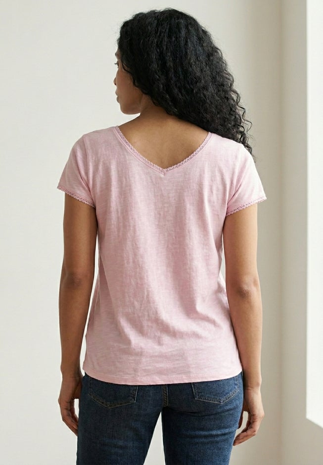 V-Neck A-Line Crochet Trim Tee image number 1