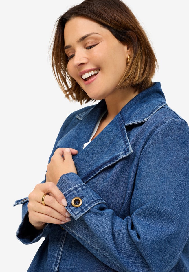Button Front Denim A-line Jacket image number null