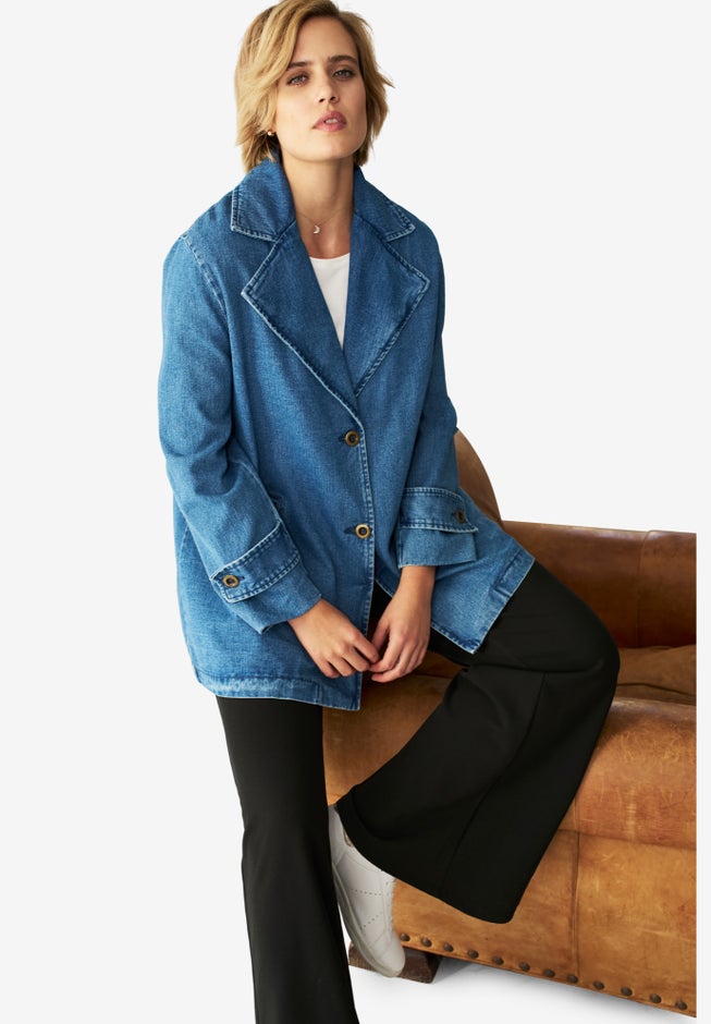 Button Front Denim A-line Jacket image number null