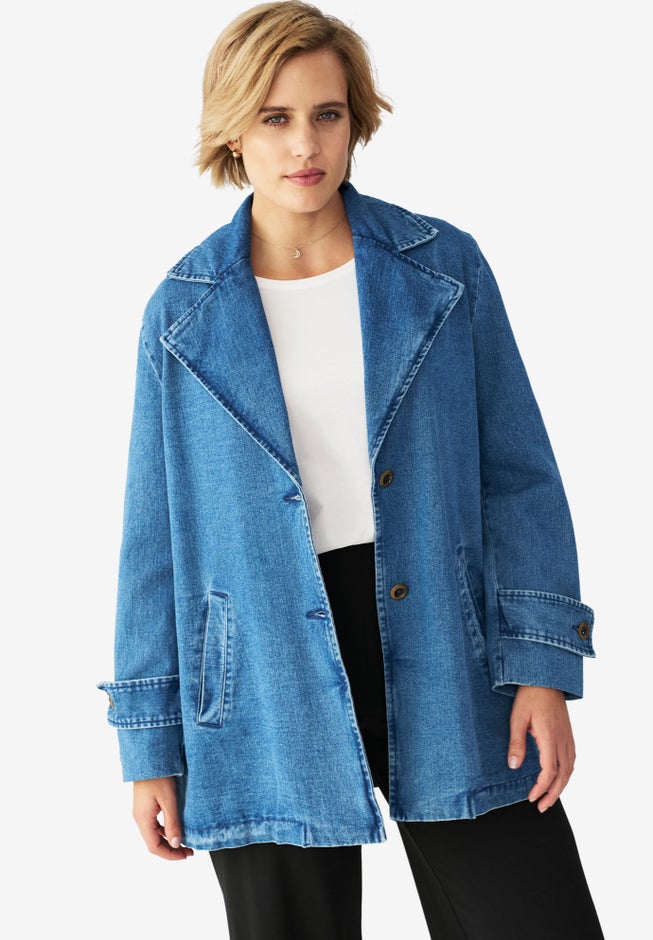 Button Front Denim A-line Jacket image number null