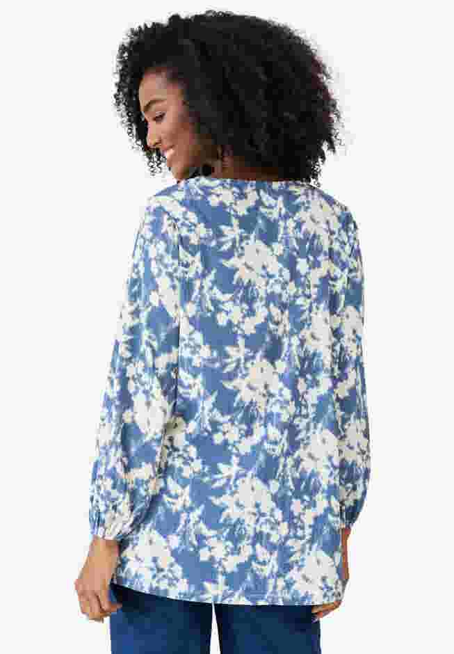 Textured Knit Blouson Sleeve Tunic image number 1