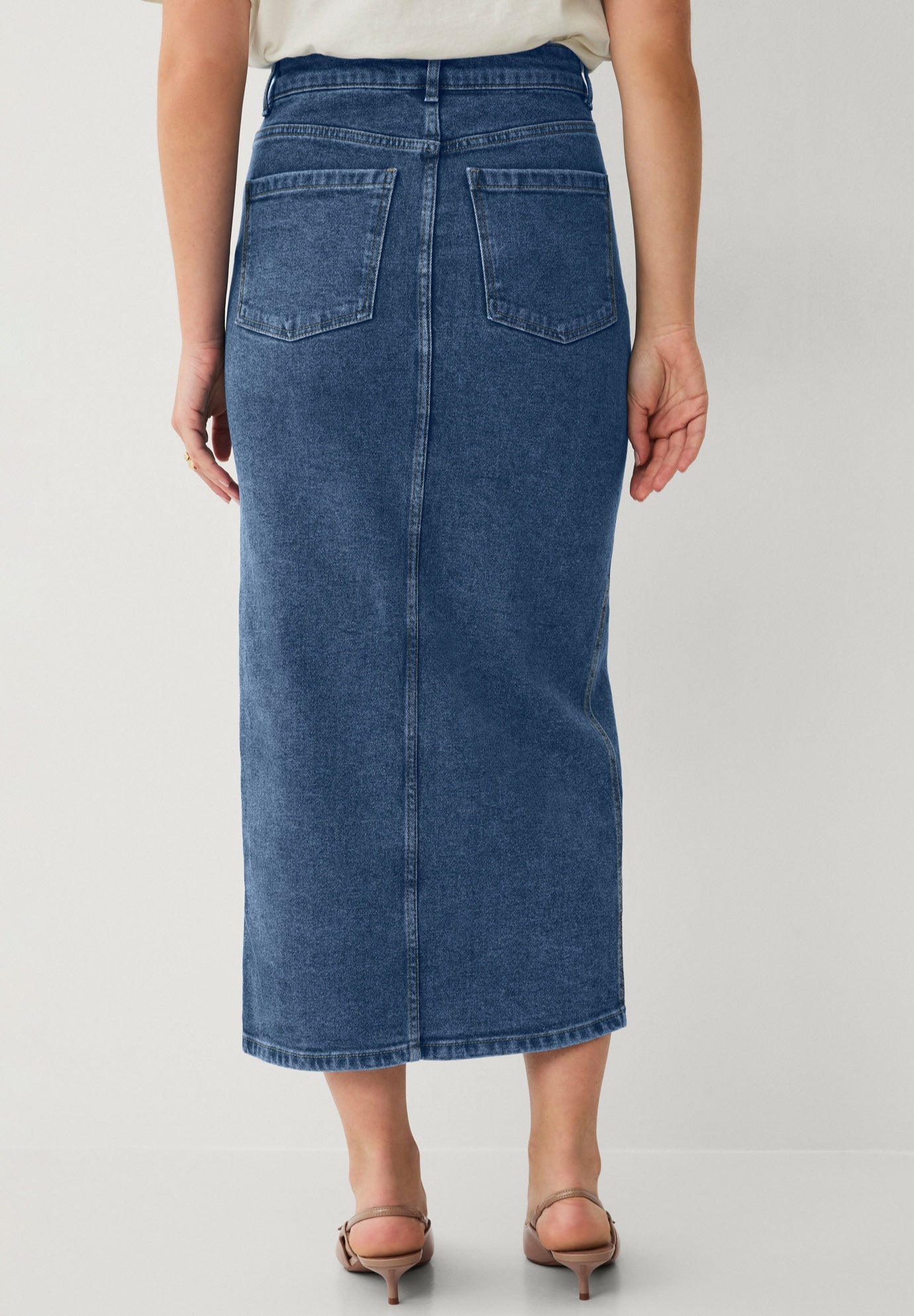 Strecth Denim Mid-rise Maxi Skirt image number 1