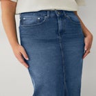 Strecth Denim Mid-rise Maxi Skirt image number null