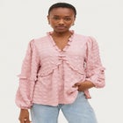 Ruffle Trim V-Neck Babydoll Blouse image number null