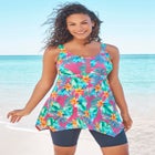 Longer-Length Handkerchief Hem Tankini Top image number 0