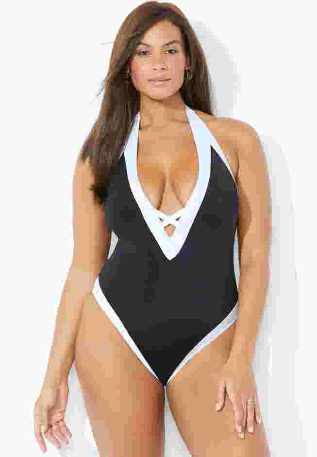Plunge V-Neck One Piece Swimsuit image number 4