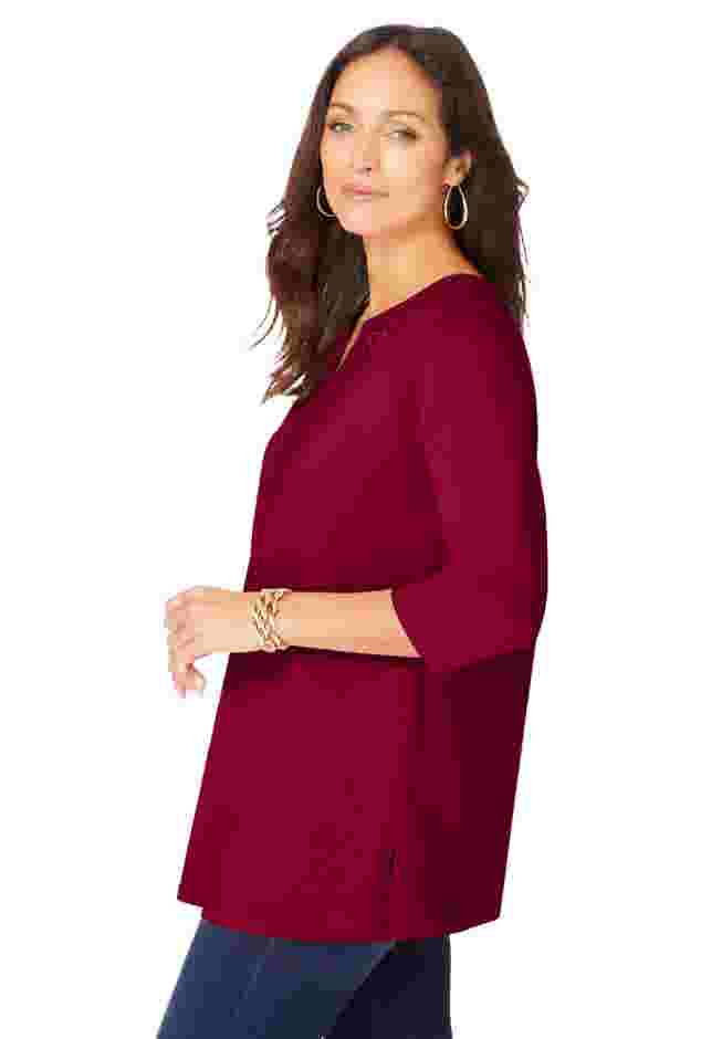 Stretch Cotton Crochet Notch Neck Tunic image number 1