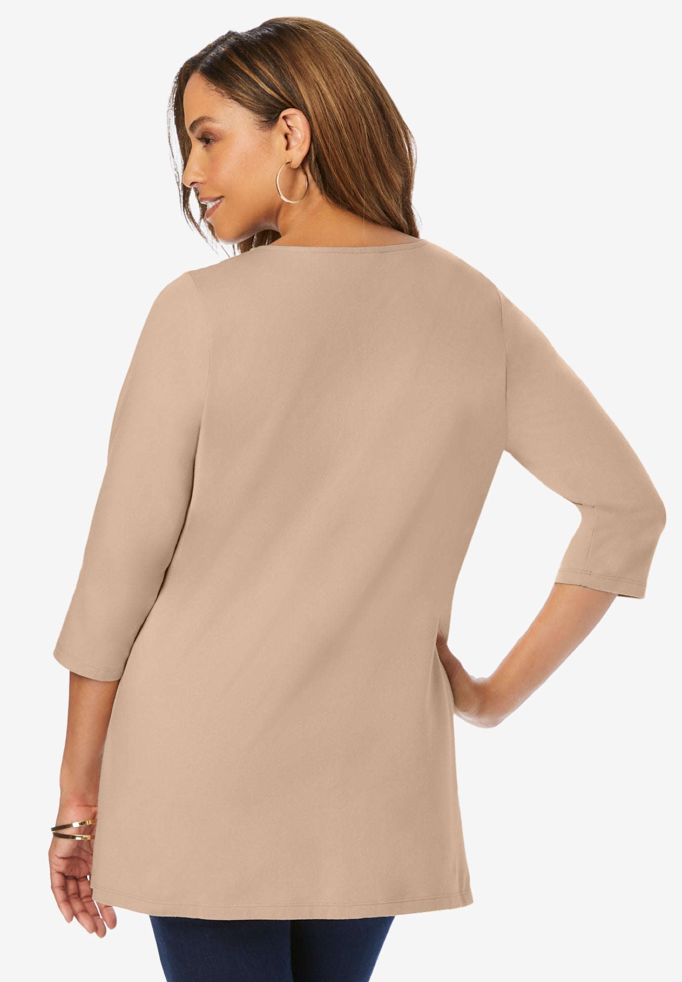 Stretch Cotton Crochet Notch Neck Tunic image number 2