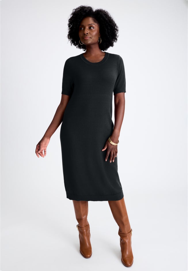 Special Occasion Cable Knit Cape Sweater Dress, Black | Jessica London Special Occasion Cable Knit Cape Sweater Dress, Black | Jessica London