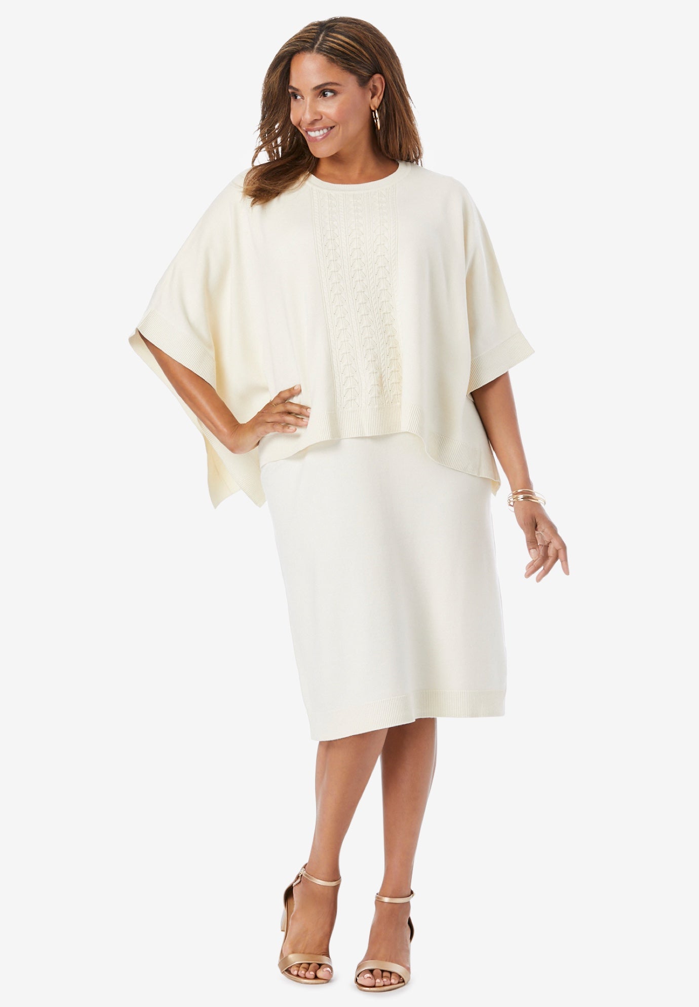 Cable Knit Cape Sweater Dress image number 0