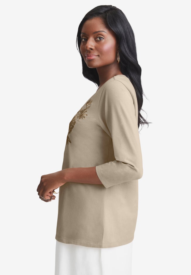 Stretch Cotton Embroidered Tee image number 2
