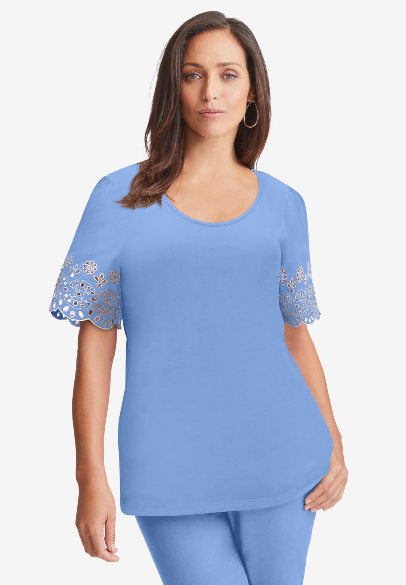 Eyelet Scoop-Neck Tee image number 0