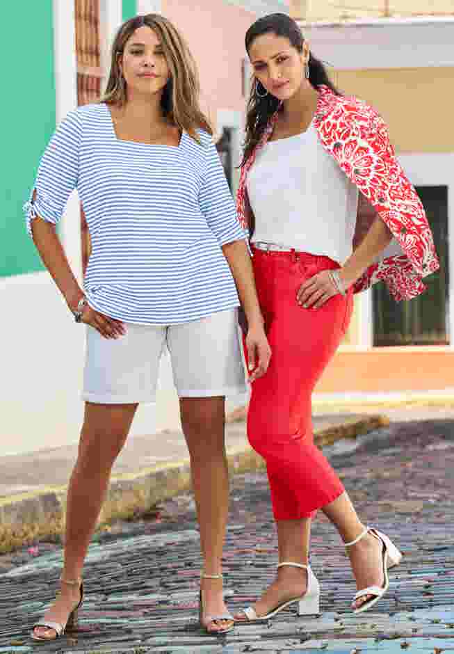 Stretch Cotton Tie Sleeve Square Neck Tee image number 4