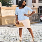 Stretch Cotton Tie Sleeve Square Neck Tee image number null