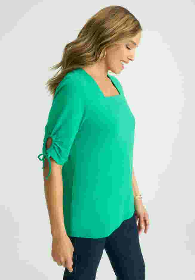 Stretch Cotton Tie Sleeve Square Neck Tee image number 1