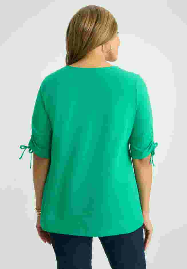 Stretch Cotton Tie Sleeve Square Neck Tee image number 2