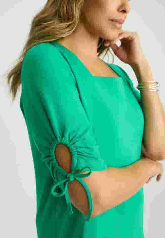 Stretch Cotton Tie Sleeve Square Neck Tee image number 3