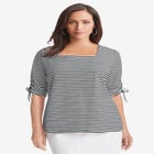 Stretch Cotton Tie Sleeve Square Neck Tee image number null