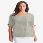 Stretch Cotton Tie Sleeve Square Neck Tee image number null