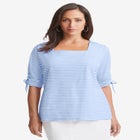 Stretch Cotton Tie Sleeve Square Neck Tee image number null