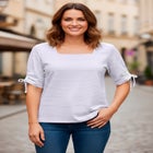 Stretch Cotton Tie Sleeve Square Neck Tee image number null