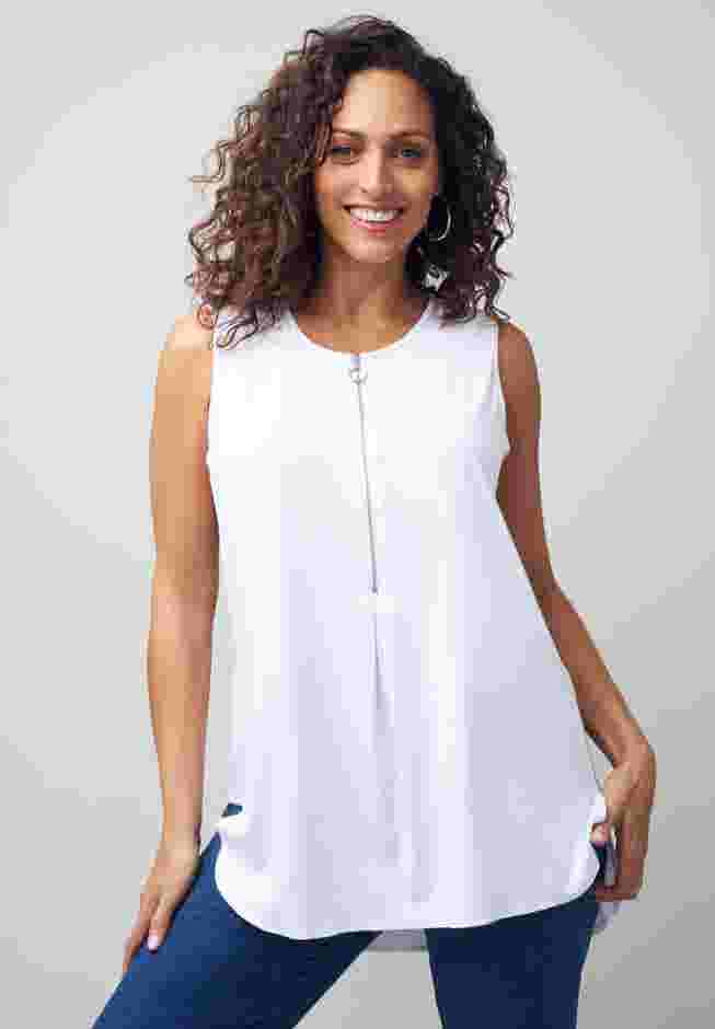 Stretch Knit Hi-Low Zip Tunic image number 0