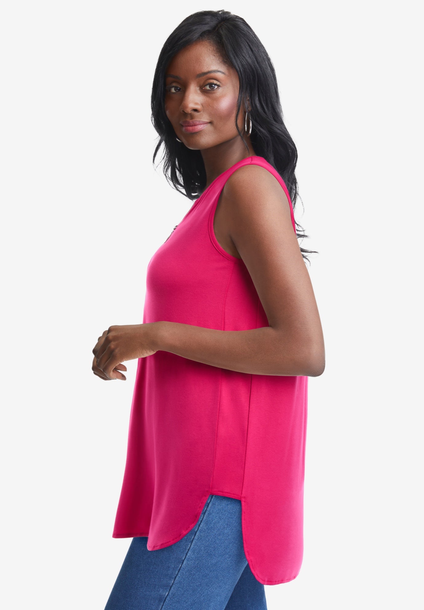 Stretch Knit Hi-Low Zip Tunic image number 1