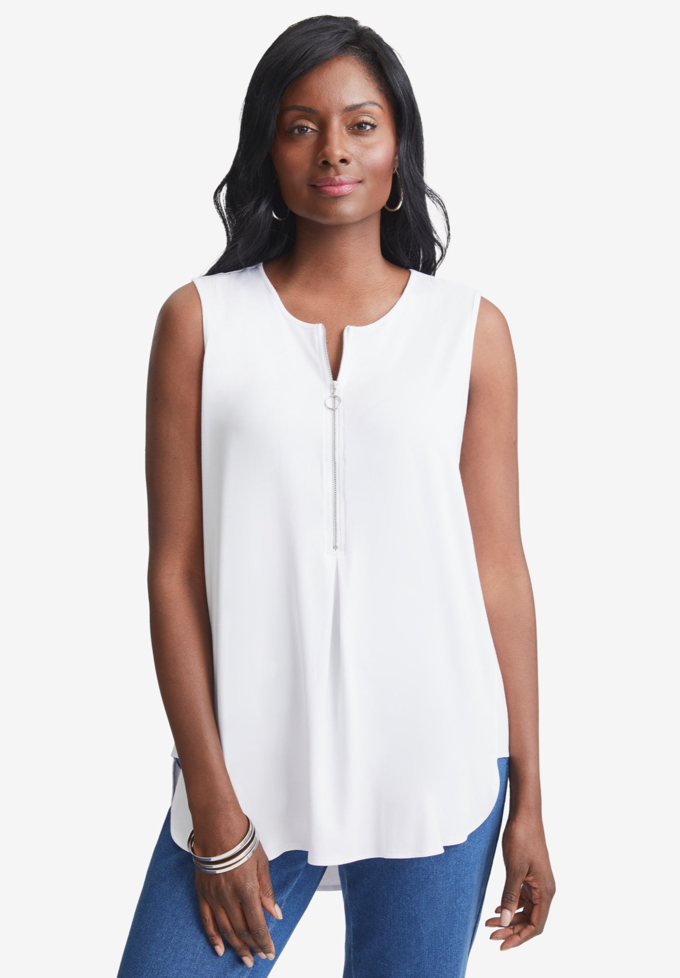 Stretch Knit Hi-Low Zip Tunic image number 0