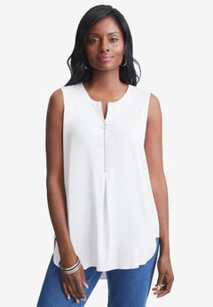 Stretch Knit Hi-Low Zip Tunic