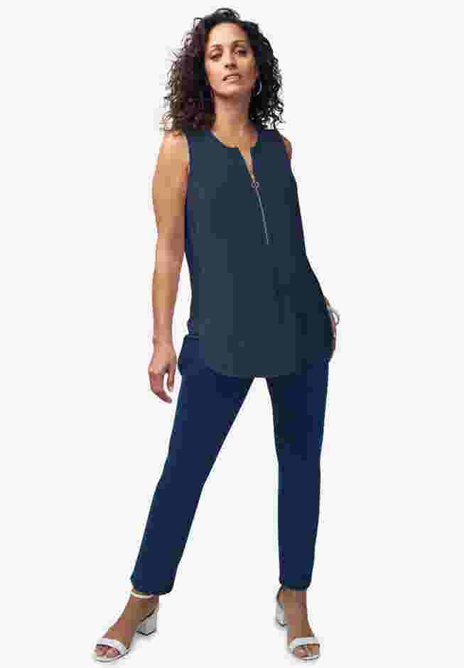 Stretch Knit Hi-Low Zip Tunic image number 0