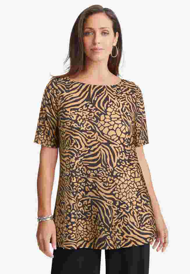 Stretch Knit Boatneck Swing Tunic image number 0