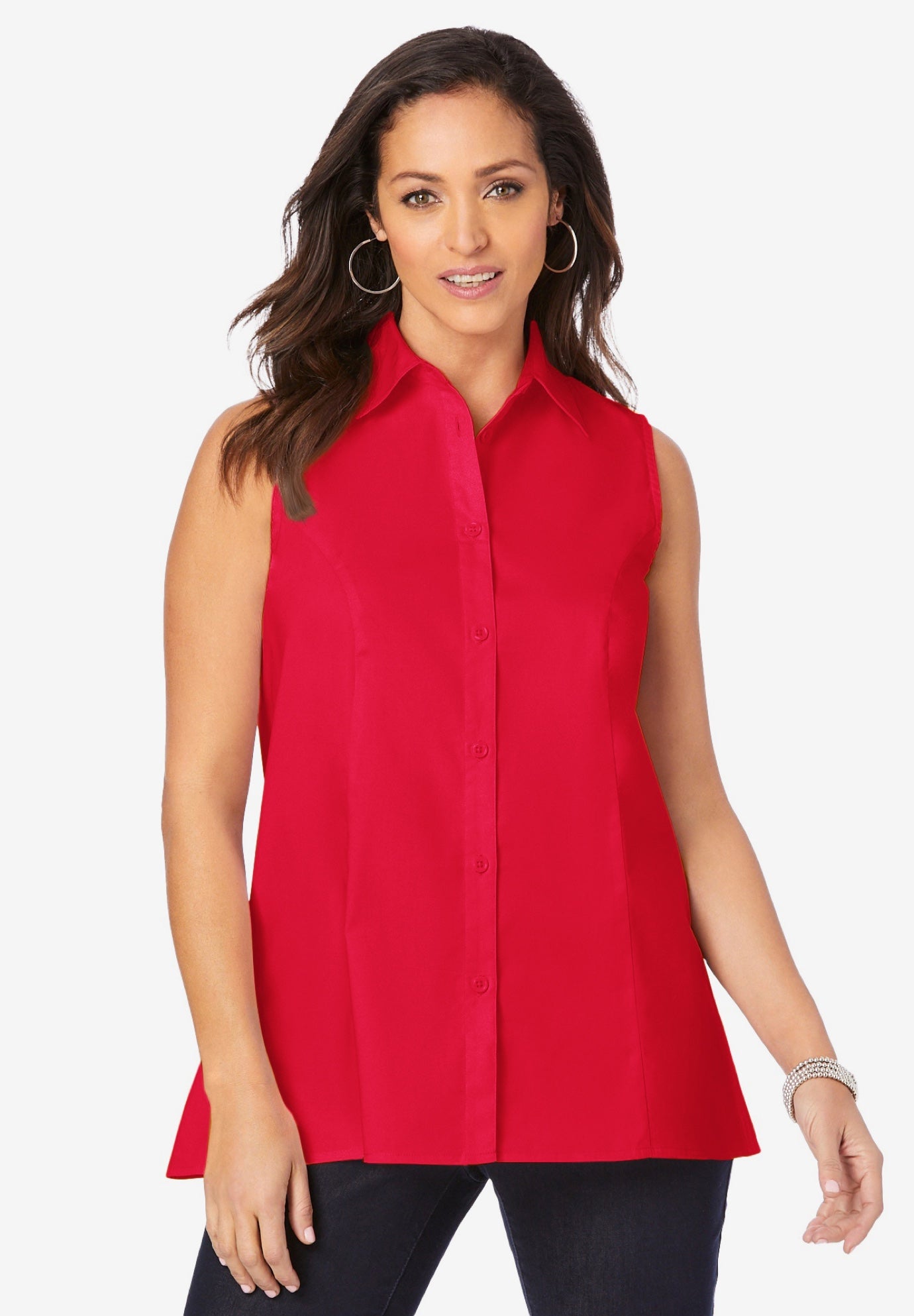 Stretch Cotton Poplin Sleeveless Shirt image number 0