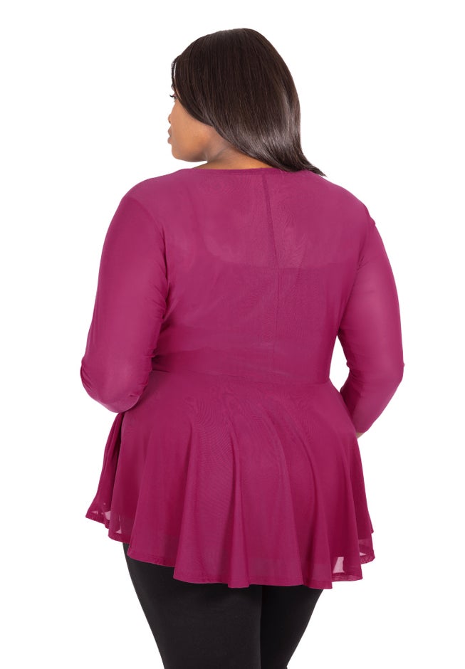 Three-Quarter Sleeve Mesh Top image number null