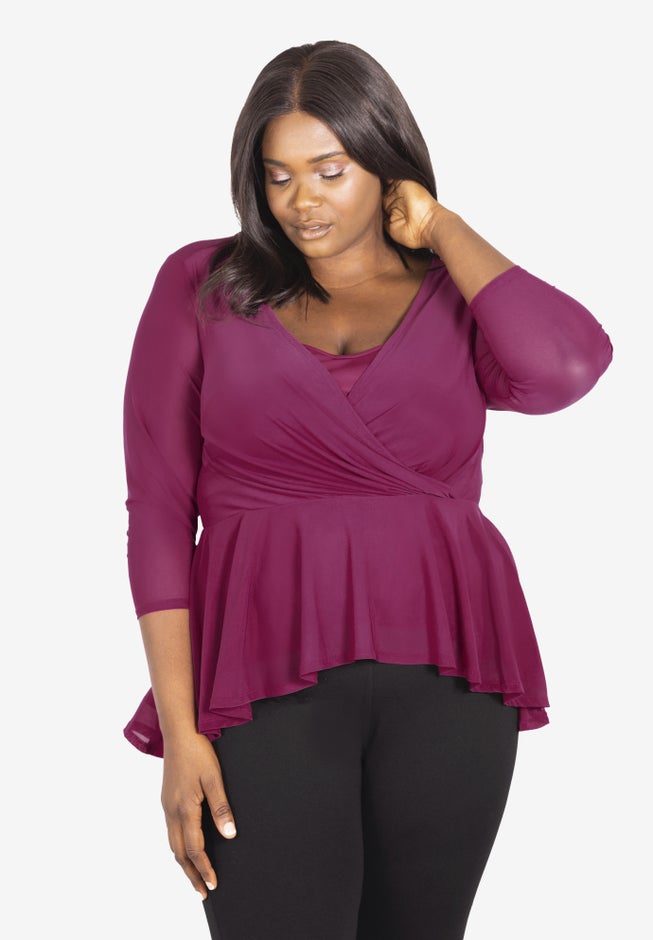 Three-Quarter Sleeve Mesh Top image number null