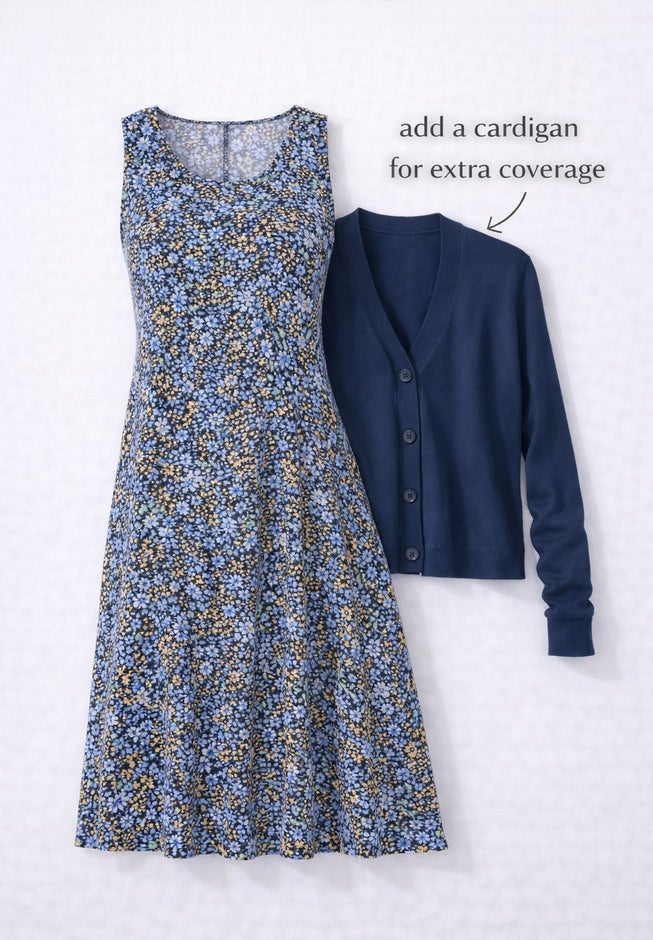 Stretch Jersey Knit Sleeveless Scoop Neck Fit and Flare Dress image number 3