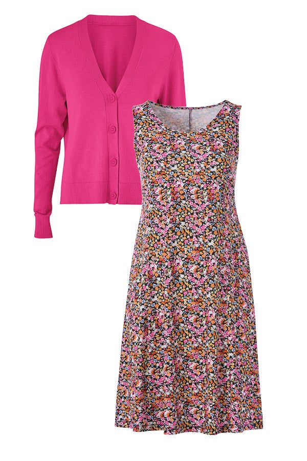 Stretch Jersey Knit Sleeveless Scoop Neck Fit and Flare Dress image number 2